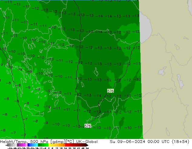 Height/Temp. 500 hPa UK-Global Su 09.06.2024 00 UTC