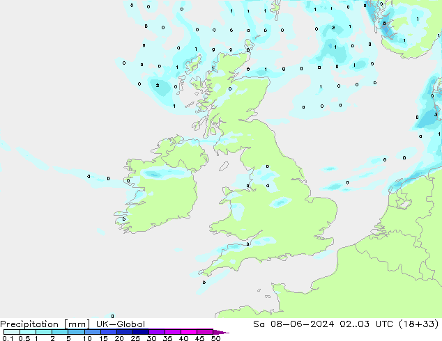 Precipitación UK-Global sáb 08.06.2024 03 UTC