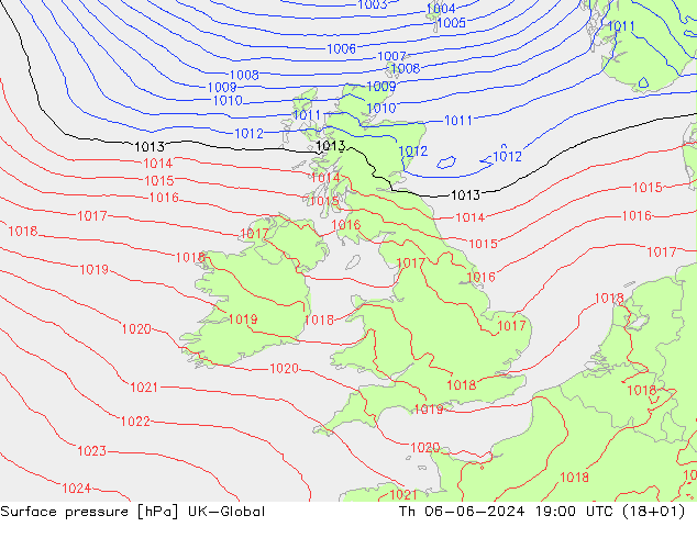 приземное давление UK-Global чт 06.06.2024 19 UTC