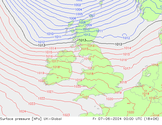 Atmosférický tlak UK-Global Pá 07.06.2024 00 UTC