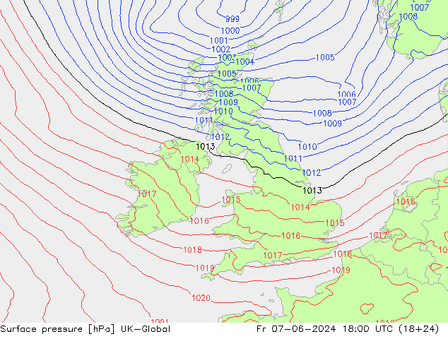 Surface pressure UK-Global Fr 07.06.2024 18 UTC