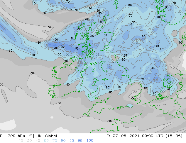 RH 700 hPa UK-Global Fr 07.06.2024 00 UTC