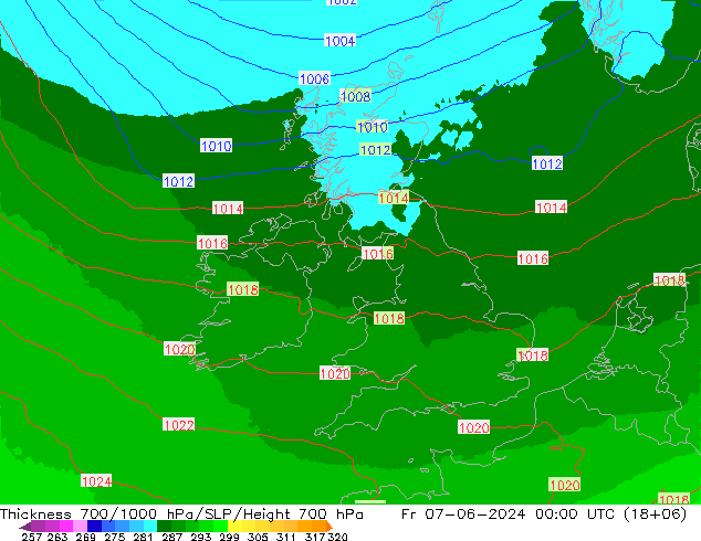 Thck 700-1000 hPa UK-Global  07.06.2024 00 UTC