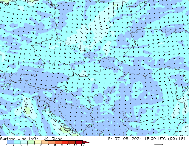 Rüzgar 10 m (bft) UK-Global Cu 07.06.2024 18 UTC