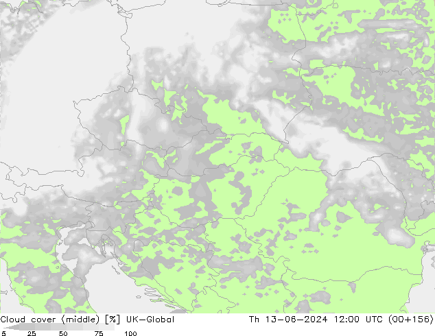 Cloud cover (middle) UK-Global Th 13.06.2024 12 UTC