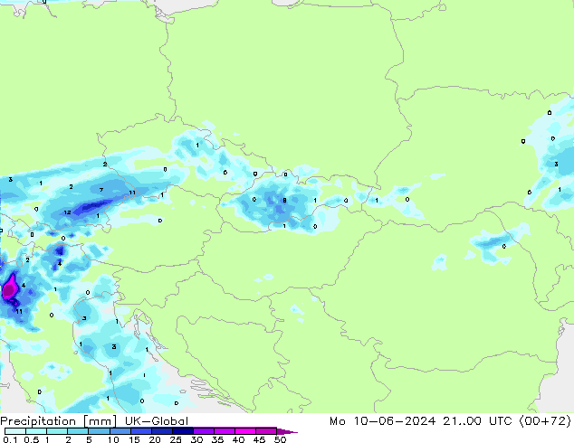 Srážky UK-Global Po 10.06.2024 00 UTC