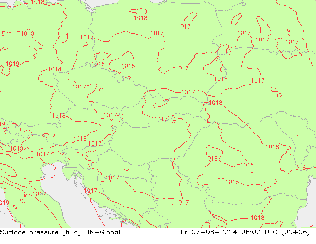 Atmosférický tlak UK-Global Pá 07.06.2024 06 UTC