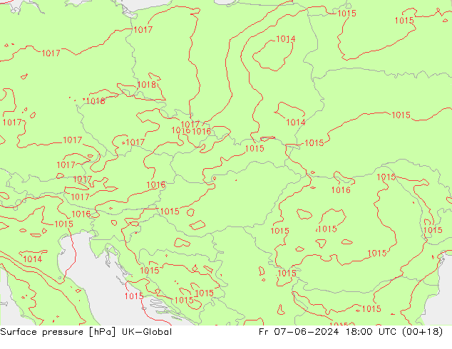 Atmosférický tlak UK-Global Pá 07.06.2024 18 UTC