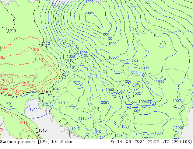 Surface pressure UK-Global Fr 14.06.2024 00 UTC