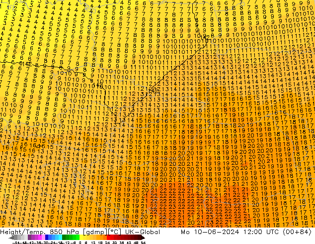 Height/Temp. 850 hPa UK-Global Po 10.06.2024 12 UTC