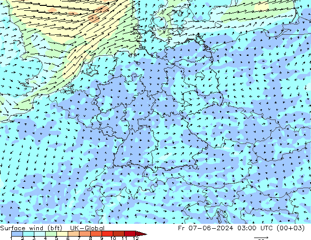 Bodenwind (bft) UK-Global Fr 07.06.2024 03 UTC