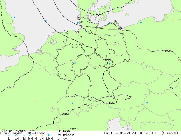 Cloud layer UK-Global Út 11.06.2024 00 UTC