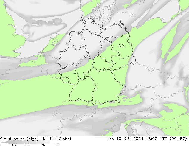 Cloud cover (high) UK-Global Mo 10.06.2024 15 UTC