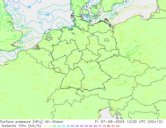 Isotachs (kph) UK-Global Fr 07.06.2024 12 UTC