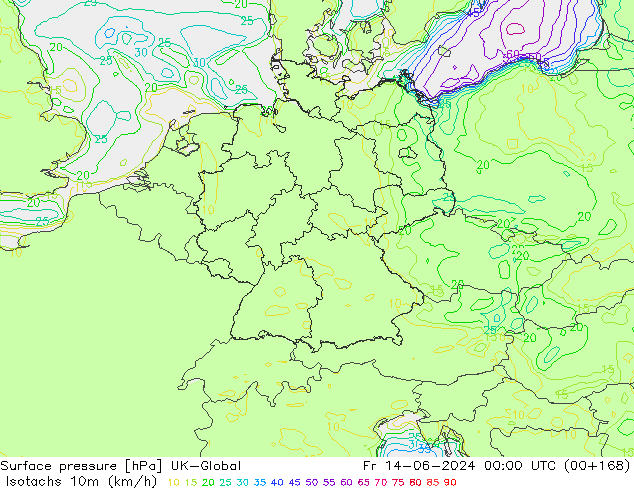 Isotachen (km/h) UK-Global vr 14.06.2024 00 UTC