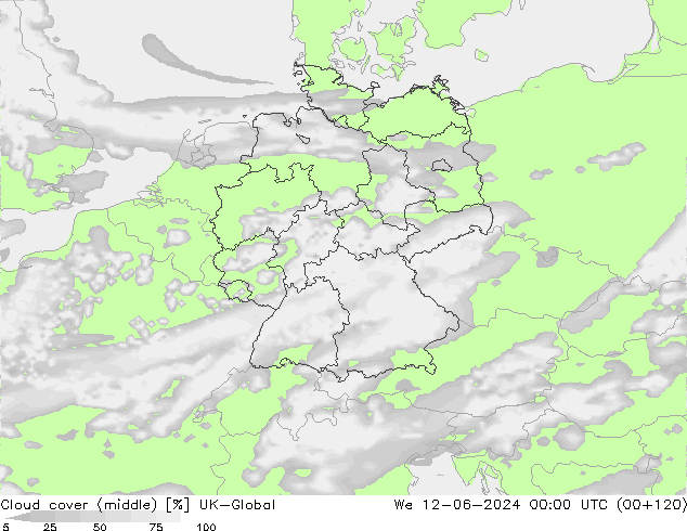 Cloud cover (middle) UK-Global We 12.06.2024 00 UTC