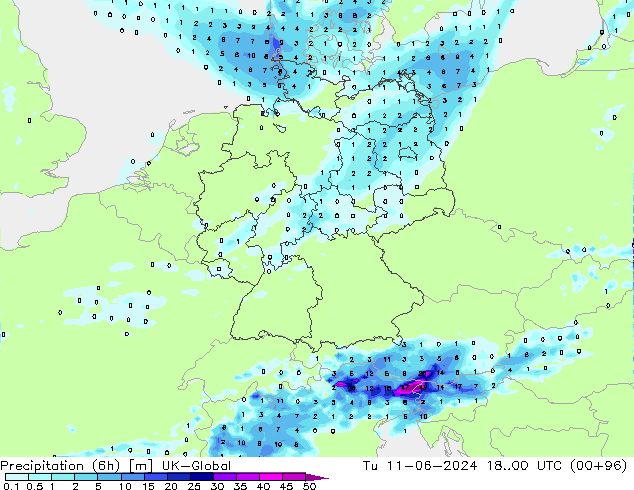 Precipitación (6h) UK-Global mar 11.06.2024 00 UTC