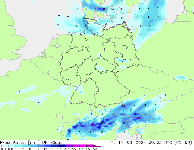 Precipitation UK-Global Tu 11.06.2024 03 UTC