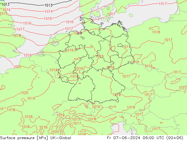 Pressione al suolo UK-Global ven 07.06.2024 06 UTC