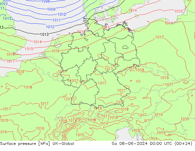 pression de l'air UK-Global sam 08.06.2024 00 UTC