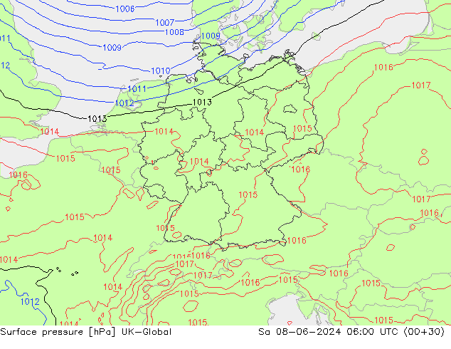 приземное давление UK-Global сб 08.06.2024 06 UTC