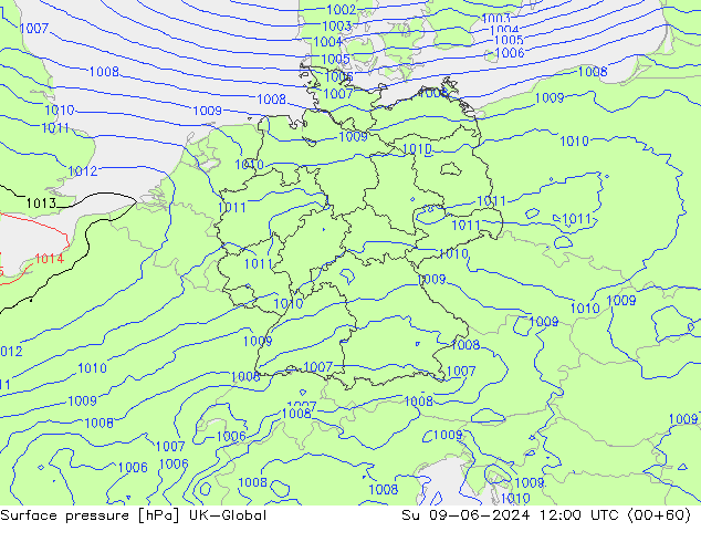 pression de l'air UK-Global dim 09.06.2024 12 UTC