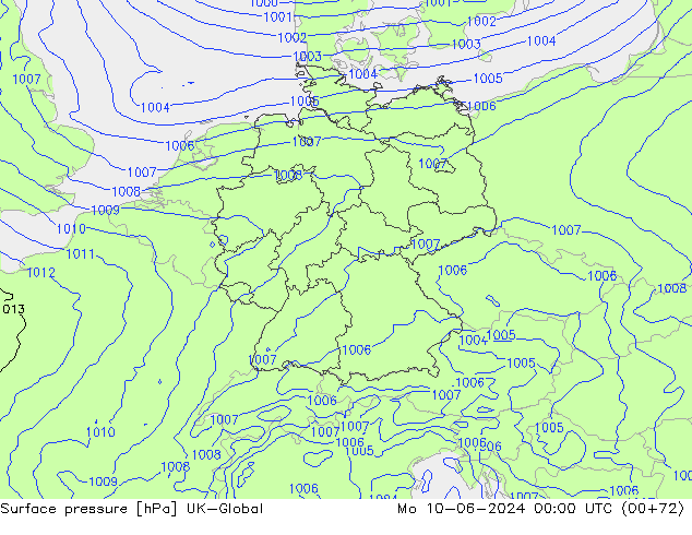 Atmosférický tlak UK-Global Po 10.06.2024 00 UTC