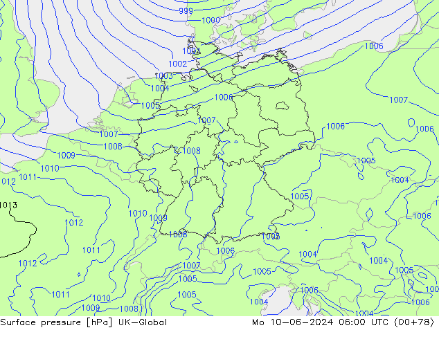 Surface pressure UK-Global Mo 10.06.2024 06 UTC