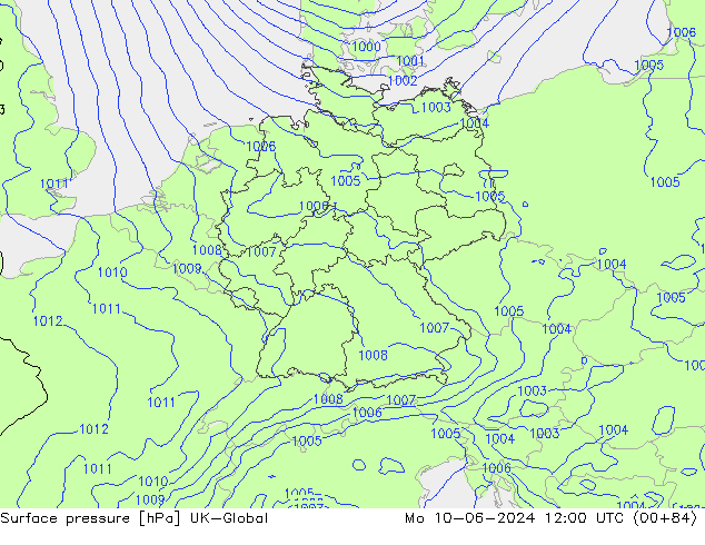 Pressione al suolo UK-Global lun 10.06.2024 12 UTC