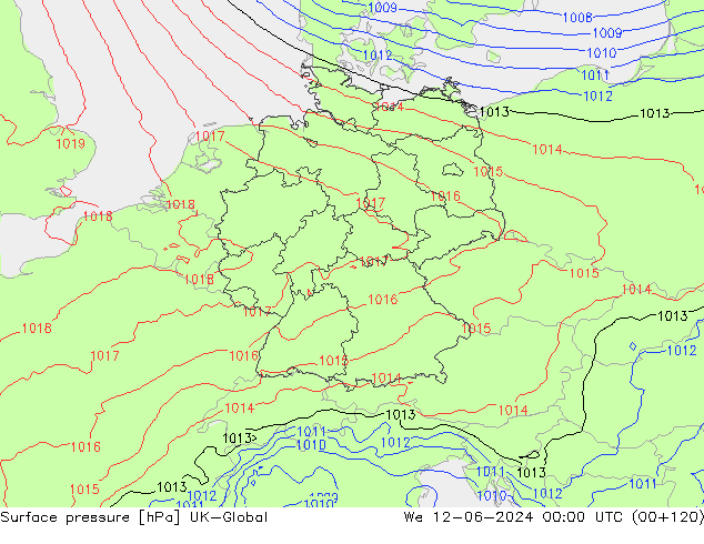 Atmosférický tlak UK-Global St 12.06.2024 00 UTC