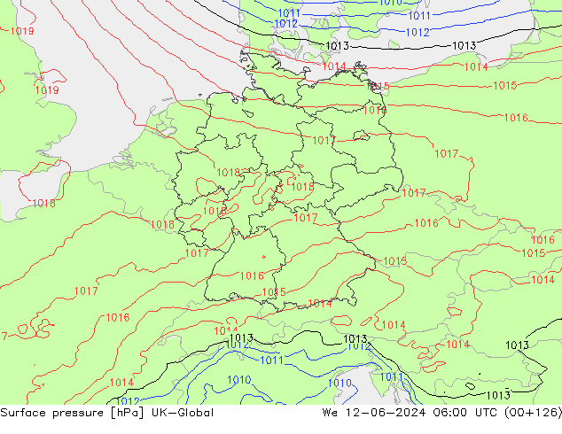 Presión superficial UK-Global mié 12.06.2024 06 UTC