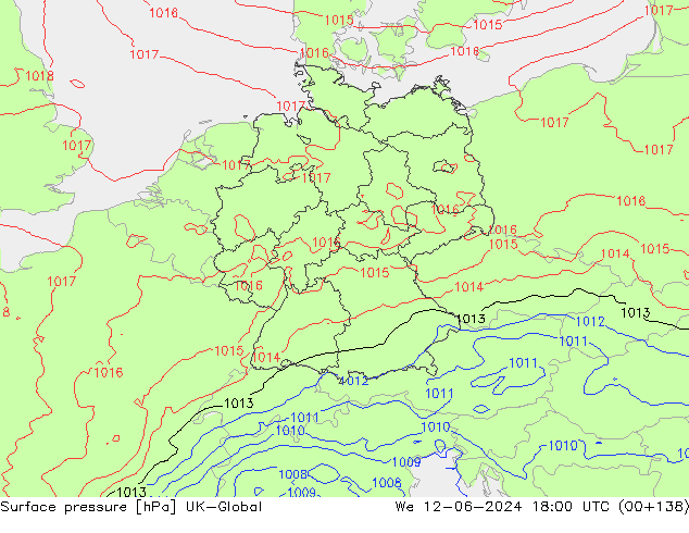 Atmosférický tlak UK-Global St 12.06.2024 18 UTC