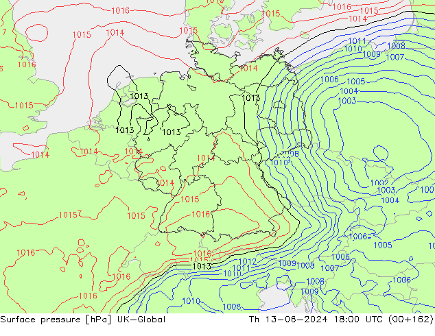 Surface pressure UK-Global Th 13.06.2024 18 UTC