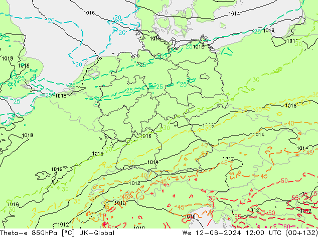 Theta-e 850гПа UK-Global ср 12.06.2024 12 UTC