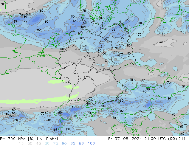 RH 700 hPa UK-Global Fr 07.06.2024 21 UTC