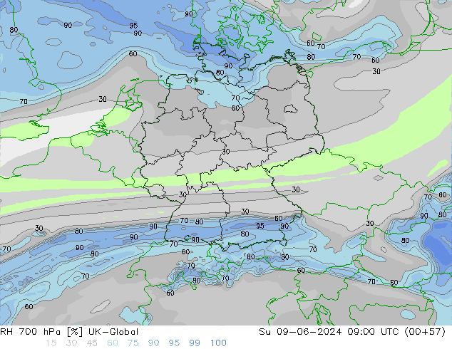 RH 700 hPa UK-Global Ne 09.06.2024 09 UTC