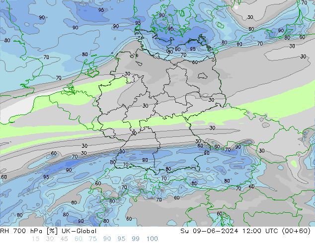 RH 700 hPa UK-Global So 09.06.2024 12 UTC