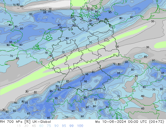 RH 700 hPa UK-Global Mo 10.06.2024 00 UTC