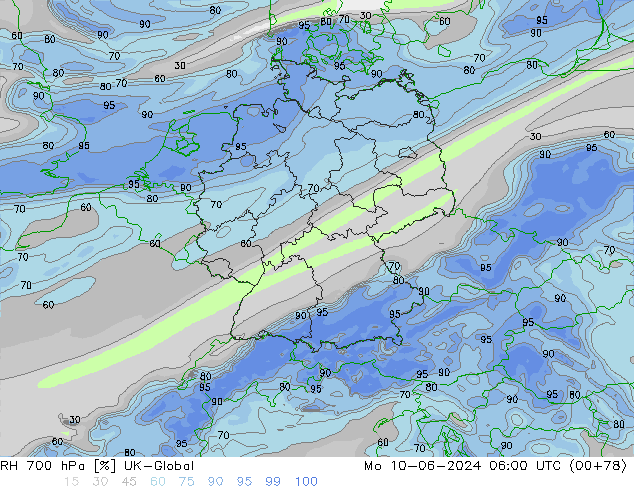 RH 700 hPa UK-Global Po 10.06.2024 06 UTC