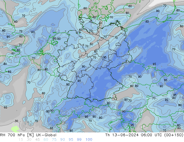 RH 700 hPa UK-Global Qui 13.06.2024 06 UTC