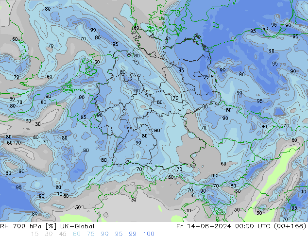 RH 700 hPa UK-Global  14.06.2024 00 UTC