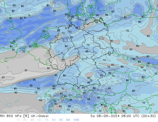 RH 850 hPa UK-Global so. 08.06.2024 06 UTC