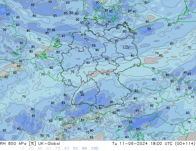 RH 850 hPa UK-Global  11.06.2024 18 UTC