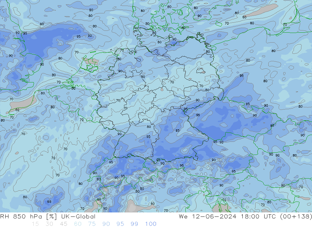 RH 850 hPa UK-Global We 12.06.2024 18 UTC