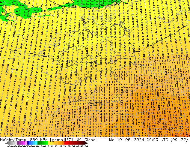 Height/Temp. 850 hPa UK-Global Mo 10.06.2024 00 UTC