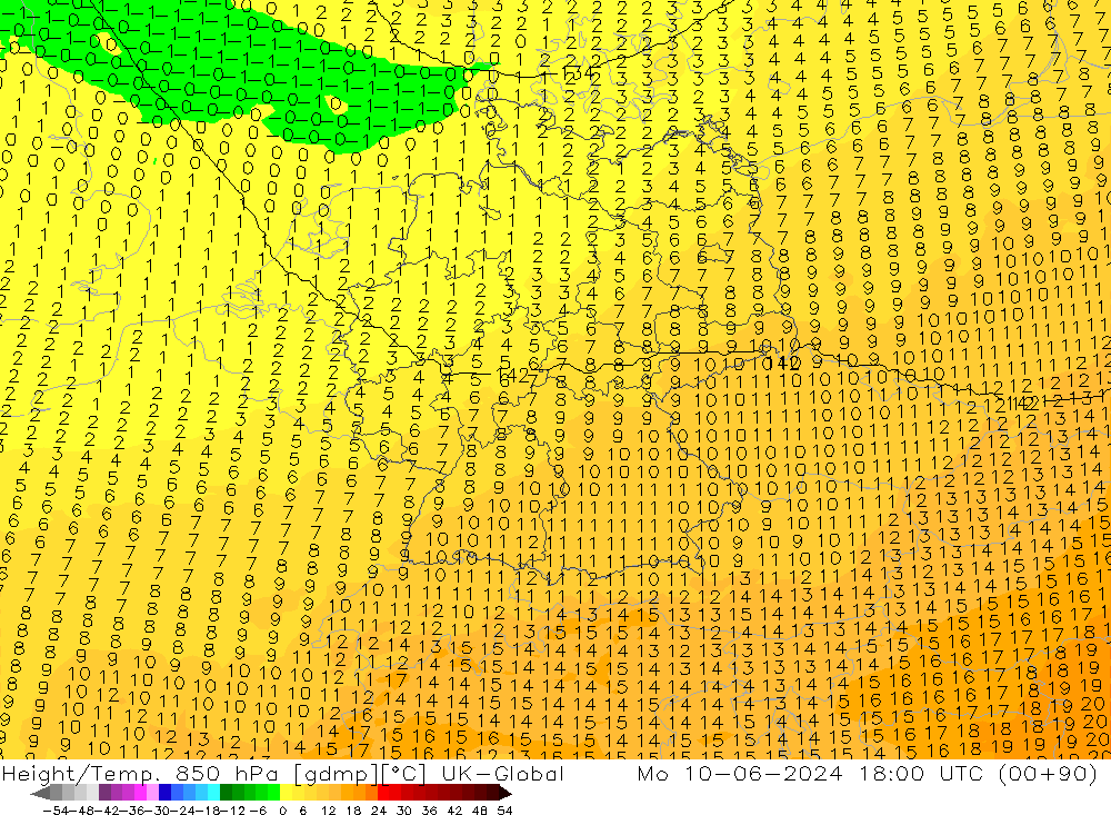 Height/Temp. 850 hPa UK-Global  10.06.2024 18 UTC