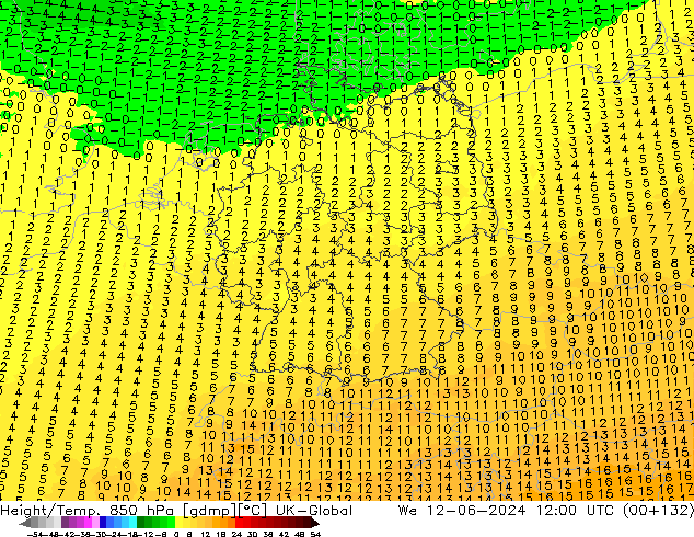 Hoogte/Temp. 850 hPa UK-Global wo 12.06.2024 12 UTC