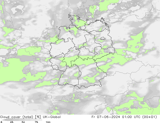 Cloud cover (total) UK-Global Pá 07.06.2024 01 UTC