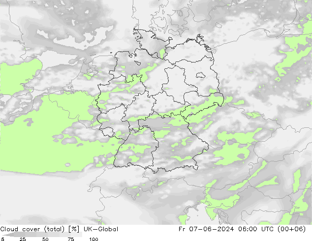 Wolken (gesamt) UK-Global Fr 07.06.2024 06 UTC