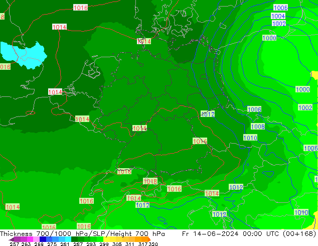 Schichtdicke 700-1000 hPa UK-Global Fr 14.06.2024 00 UTC